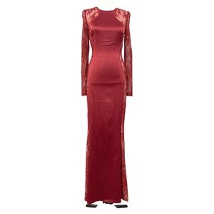 MANDALAY‎ Julian Joyce Burgundy Unconventional Lace Maxi Dress Holiday Gown Sz 4